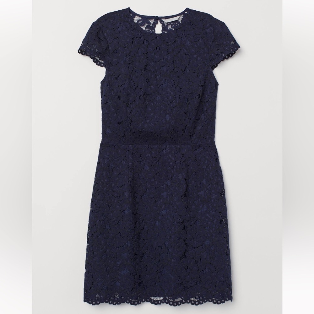 H&M navy lace dress. Open back . Size 2 . New